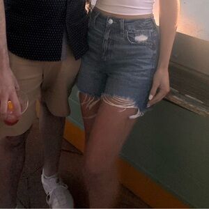 American Eagle Outfitters Distressed Dark Blue Denim Jean Shorts